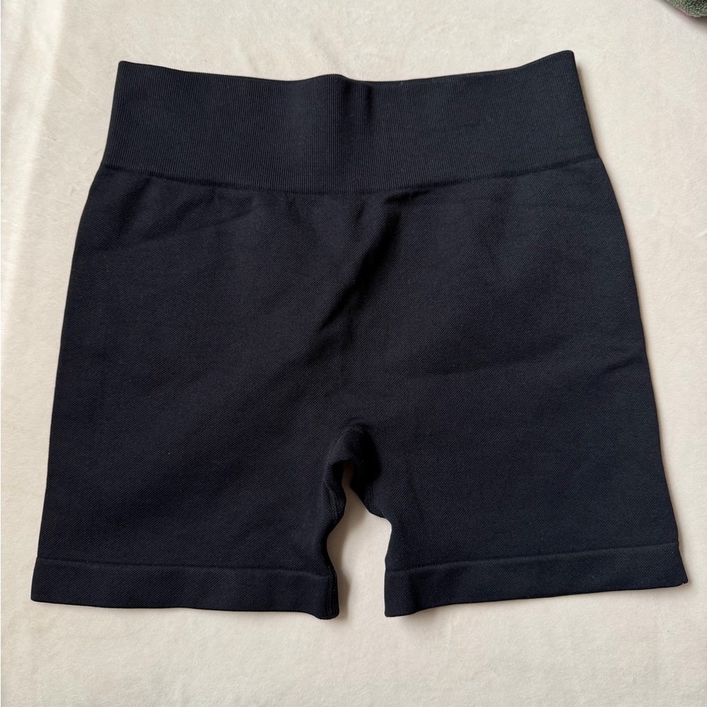 High-Waist Black Ribbed Bike Shorts